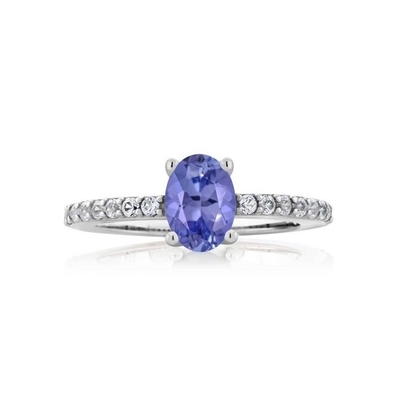 보석 왕 1.05 Ct 7x5mm 달걀 모양 탄자나이트 백색은 사파이어 빛 925 은 벨소리를 만들었습니다