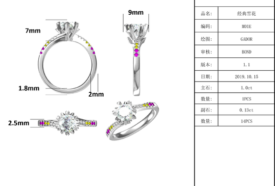 1.30CT 하얀 모이산니트와  사파이어 빛 플라티네베 CZ 보석  약혼 여성 반지
