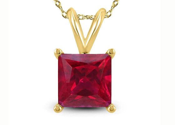 약혼을 위한 루비 펜던트 2ct를 가진 7×7MM 14K 금 목걸이