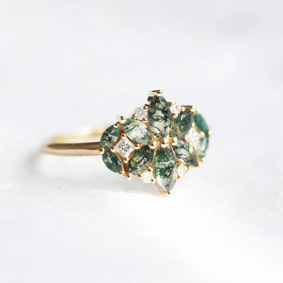 거기 스톤 약혼이 925 스털링에서 울린 그녀의 0.63CT 스퀘어 형상 자연적 모스 아게이트에 있어서의 보석의 미 크리스마스 선물
