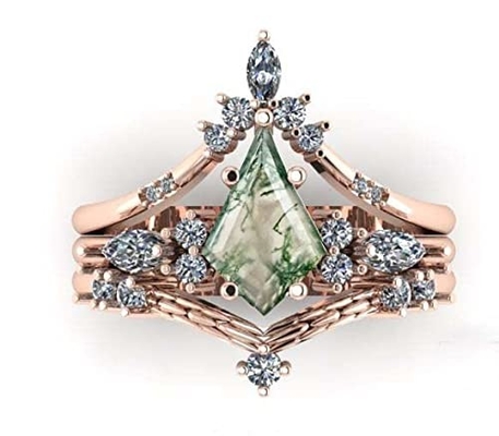 거기 스톤 약혼이 925 스털링에서 울린 그녀의 0.63CT 스퀘어 형상 자연적 모스 아게이트에 있어서의 보석의 미 크리스마스 선물