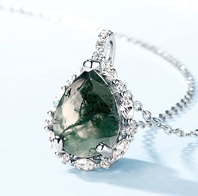 단단한 장미 금 1.25 ct 자연적 영감을 받는 잎 모스 아게이트 보석 집단 에메랄드 아쿠아틱