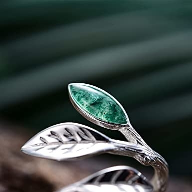 단단한 장미 금 1.25 ct 자연적 영감을 받는 잎 모스 아게이트 보석 집단 에메랄드 아쿠아틱
