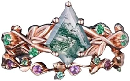 단단한 장미 금 1.25 ct 자연적 영감을 받는 잎 모스 아게이트 보석 집단 에메랄드 아쿠아틱