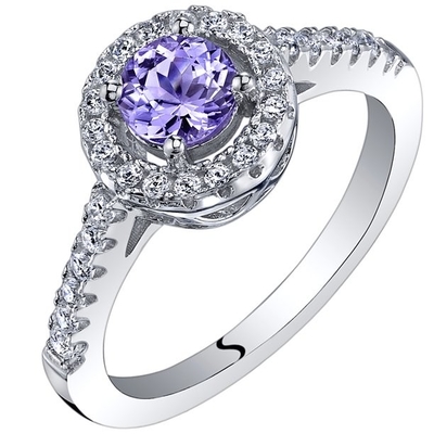 보석 왕 0.87 Ct 라운드 푸른 탄자나이트 화이트 토파즈 925 스터링 실버 우회 벨소리