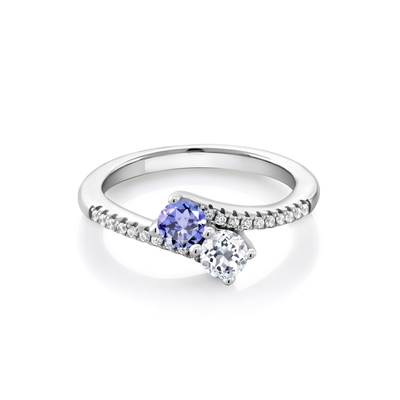 보석 왕 0.87 Ct 라운드 푸른 탄자나이트 화이트 토파즈 925 스터링 실버 우회 벨소리