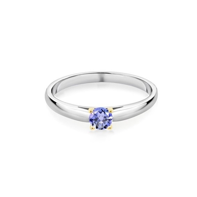 보석 왕 0.18 Ct 푸른 탄자나이트 925 스터링 실버는 10K 옐로우 골드 가지 반지로 떠들썩합니다