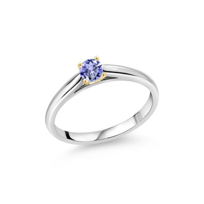 보석 왕 0.18 Ct 푸른 탄자나이트 925 스터링 실버는 10K 옐로우 골드 가지 반지로 떠들썩합니다