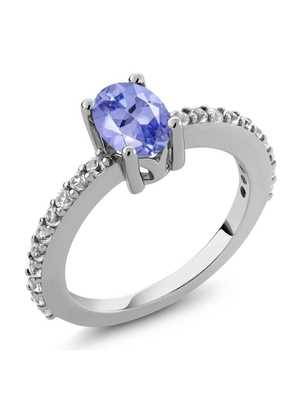 보석 왕 1.05 Ct 7x5mm 달걀 모양 탄자나이트 백색은 사파이어 빛 925 은 벨소리를 만들었습니다