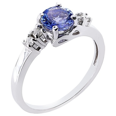 0.75 ct 라운드 자주빛 탄자나이트와 다이아몬드 클러스터 반지 14K 화이트 골드
