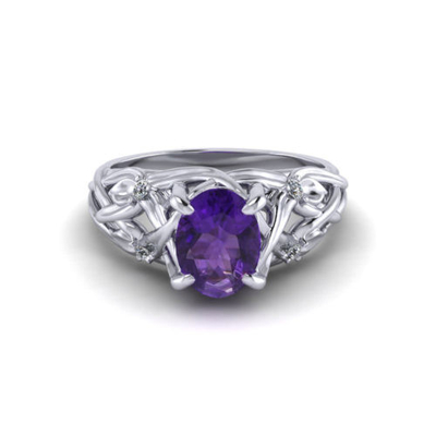 꽃 자석영은 14k 화이트 골드, 6x8mm 자석영, 다이아몬드.06cttw로 접어듭니다