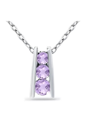 3/8 ct. t.w. 스터링 실버에서 자석영 3-돌 사다리 매달리는 목걸이줄