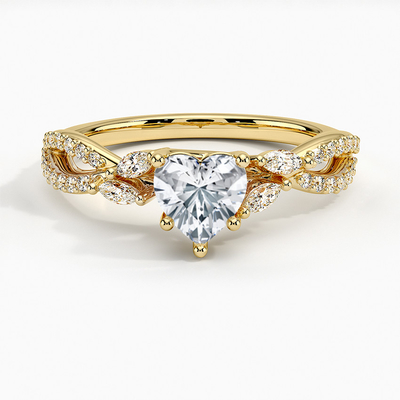 화려하고 아름다움 버드나무 다이아몬드 약혼 반지 1/4 Ct. Tw. 9K 금 마음으로