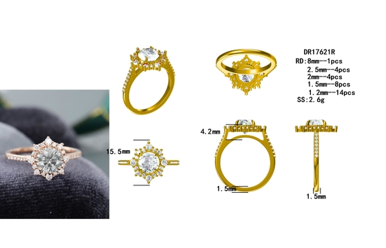 925 은메달 포도주 장미 금 원광 회색 모이산니트는 1 ct 모이산니트 기념일 반지 결혼 반지를 울립니다