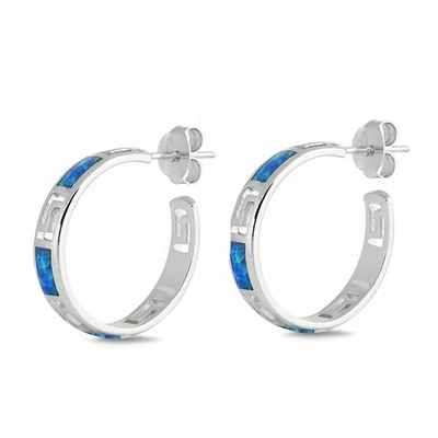여자를 위한 스터링 실버 그릭 키  Blue Opal 매달린 것 굴곡 미안드로스 귀고리와 925
