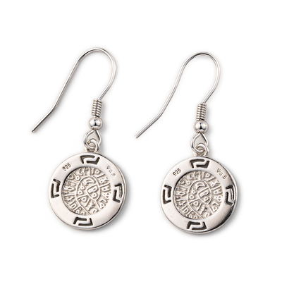 925  With Sterling Silver Greek  Key  Blue   굴곡 오팔  파이스토스 디스크 매달린 것  여성 귀고리