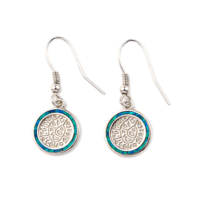 925  With Sterling Silver Greek  Key  Blue   굴곡 오팔  파이스토스 디스크 매달린 것  여성 귀고리