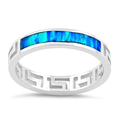 여성을 위한 블루사파이어 약혼  그리스어  진짜 패턴  연구실 Blue Opal  약혼 반지