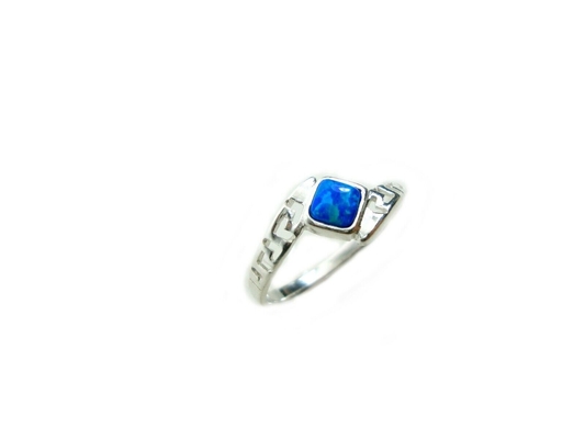 순수한 슬리버 925 고대 헬리어  굴곡 핵심 현대 불 무지개 Blue Opal  약혼 반지