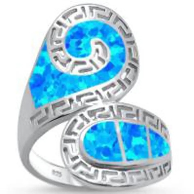 남자들을 위한 Blue Opal 그릭 키 디자인 허리에 두르는 식의 스커트 단단한 925개 스터링 실버 반지 Blue Opal 보석
