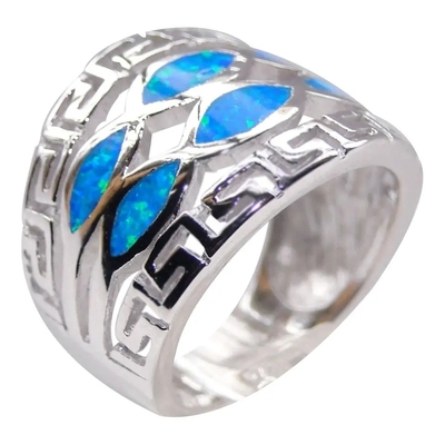 남자들을 위한 Blue Opal 그릭 키 디자인 허리에 두르는 식의 스커트 단단한 925개 스터링 실버 반지 Blue Opal 보석