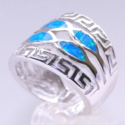 남자들을 위한 Blue Opal 그릭 키 디자인 허리에 두르는 식의 스커트 단단한 925개 스터링 실버 반지 Blue Opal 보석