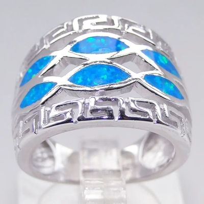 남자들을 위한 Blue Opal 그릭 키 디자인 허리에 두르는 식의 스커트 단단한 925개 스터링 실버 반지 Blue Opal 보석