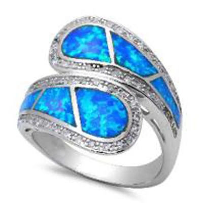 여자를 위한 Blue Opal 그릭 키 디자인 광각 925개 스터링 실버 반지 손으로 만드는 오팔 보석