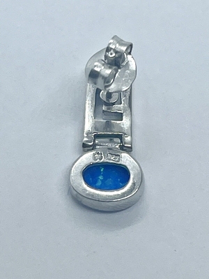 925개의 스터링 실버 굴곡 근대적 디자인 복고 Blue Opal 그릭 키 매달린 것 귀걸이 품질 보석