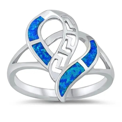 925개의 스터링 실버 그리스어 디자인 보석, Blue Opal 미안드로스 약혼 결혼 반지