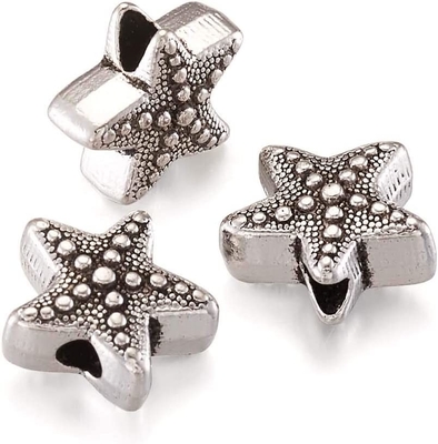 50Pcs 고대 은 불가사리 동물 스페이서 비드 티베트 금속 바다 바다 생명 10x11mm