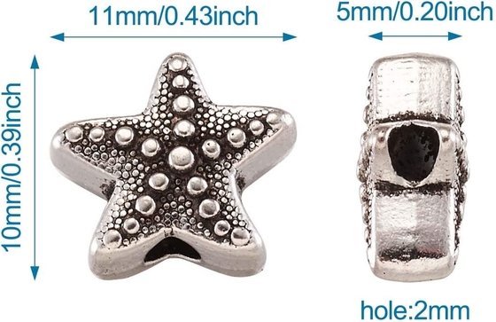 50Pcs 고대 은 불가사리 동물 스페이서 비드 티베트 금속 바다 바다 생명 10x11mm