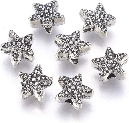 50Pcs 고대 은 불가사리 동물 스페이서 비드 티베트 금속 바다 바다 생명 10x11mm