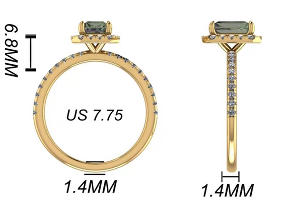 OV6X8mm 14K 순금 보석, 장방형 1.3 캐럿 다이아몬드 약혼 반지