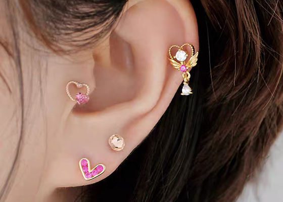 0.126ct 14k 금 다이아몬드 연골 귀걸이, 14pcs 꿰뚫는 나선 귀걸이 OEM