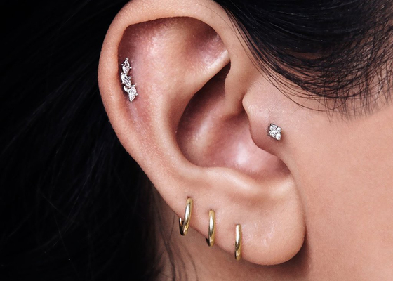 연골 Tragus 16g-40g 용 헬릭스 피어싱 14K 골드 리모콘