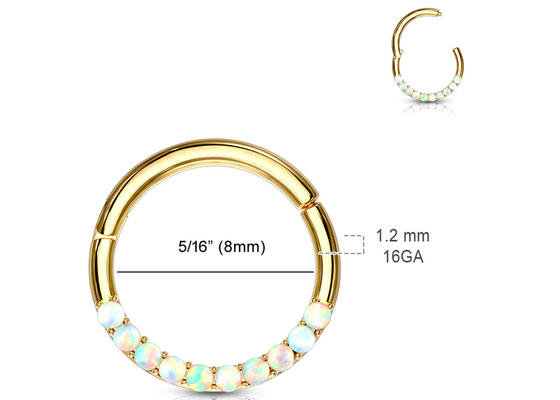 화이트 오팔이 있는 힌지 14k 골드 리모콘 후프 1.2mm×10mm 피어싱