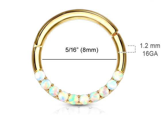 화이트 오팔이 있는 힌지 14k 골드 리모콘 후프 1.2mm×10mm 피어싱