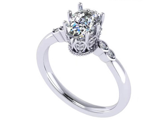 타원형 컷 18k 화이트 골드 약혼 반지 8.0×6.0mm 치수 ODM