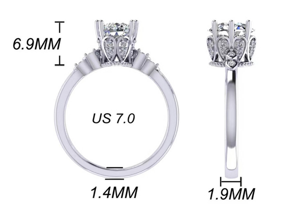 타원형 컷 18k 화이트 골드 약혼 반지 8.0×6.0mm 치수 ODM