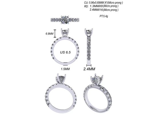 6x6mm 14k 순금 보석, 24pcs 1.44ct 자연적인 다이아몬드 약혼 반지