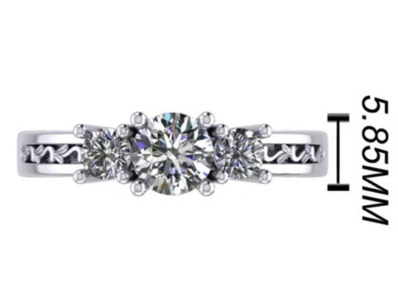 0.8ct 14k 순금 보석, 갈래 조정 RD5.85mm 다이아몬드 3개의 돌 반지