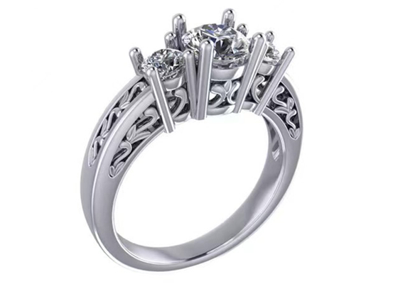 0.8ct 14k 순금 보석, 갈래 조정 RD5.85mm 다이아몬드 3개의 돌 반지