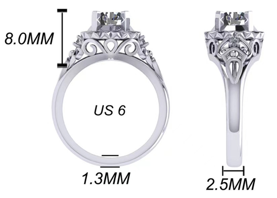 화이트 골드 실험실은 다이아몬드 약혼 반지를 화려한 커트 1ct RD6.5MM 크기로 만들었습니다