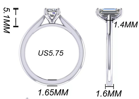 1.05 Ct 14K 순금 보석, 에메랄드 컷 다이아몬드 약혼 반지 EM7.86×2.89MM