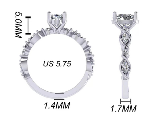 6.4mm 18k 화이트 골드 다이아몬드 약혼 반지, 타원형 모양 다이아몬드 반지 OEM ODM