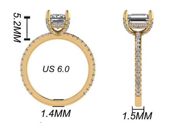 에메랄드 컷 18K 로즈 골드 링 Wiith 7.58×5.83mm 치수 천연 다이아몬드 OEM