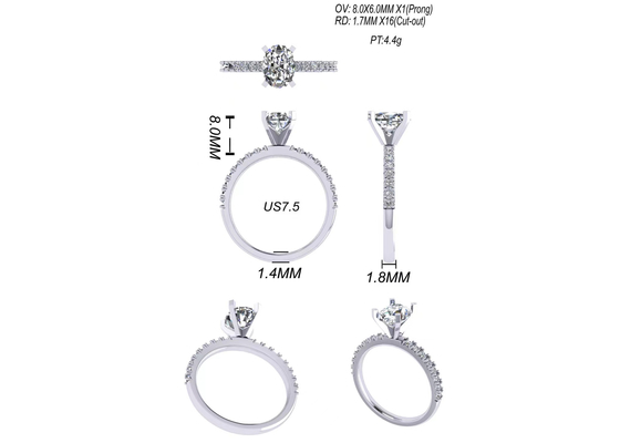 약혼을 위한 둥근 커트 1.5 캐럿 타원형 다이아몬드 반지 2.45g 무게 OV8×6MM 크기