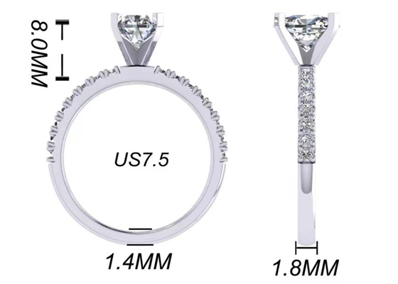 약혼을 위한 둥근 커트 1.5 캐럿 타원형 다이아몬드 반지 2.45g 무게 OV8×6MM 크기