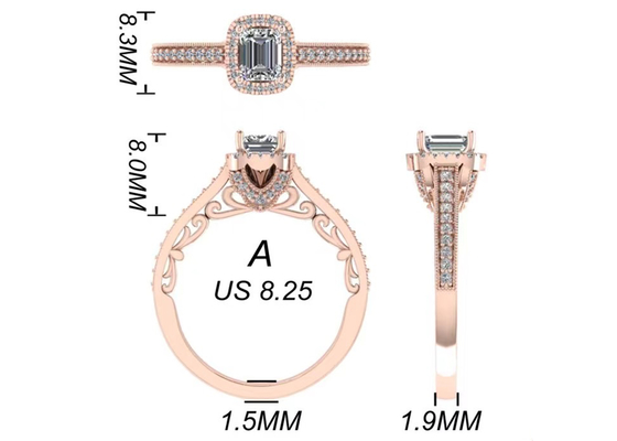 0.8ct 14K 순금 주얼리, 로즈골드 약혼반지 RA5.6×4.5MM 세트